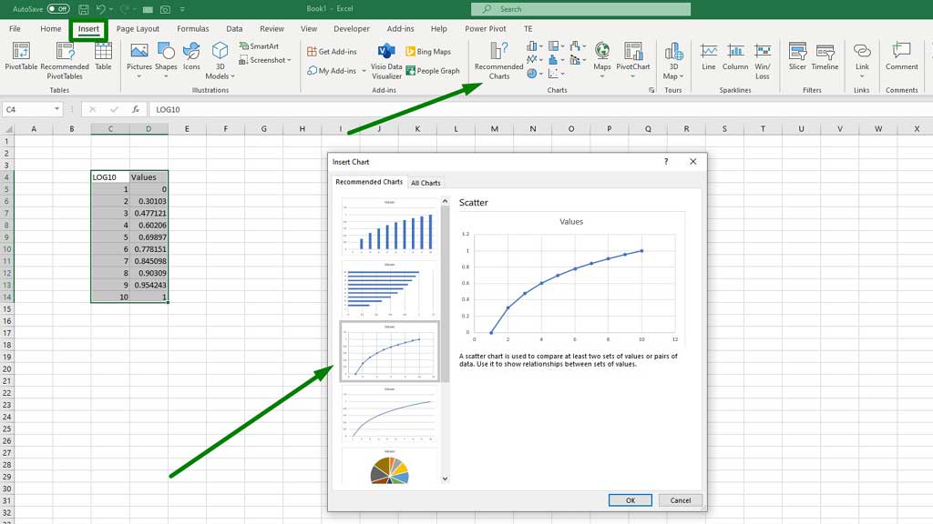 Graphing-a-Logarithmic-Function-in-Excel-3