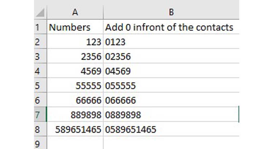 Put 0 in Excel in Front of Numbers Using &-4